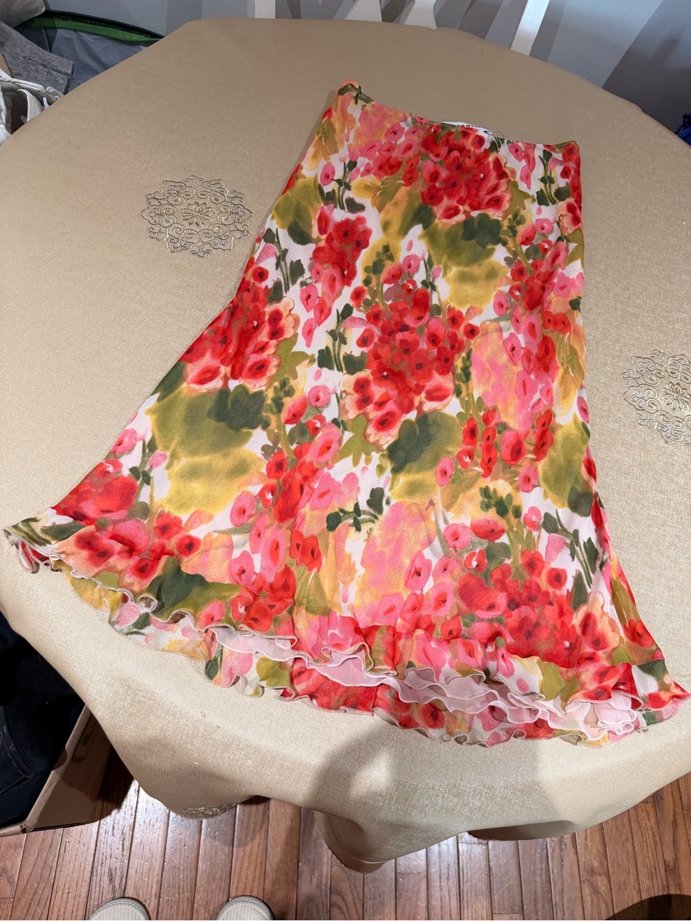 Vintage Y2K Floral Pink & Red A-Line Maxi Skirt made in France